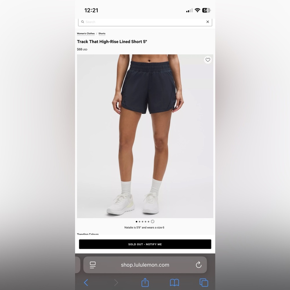 Lululemon Track That midrise 5in navy blue shorts sz6